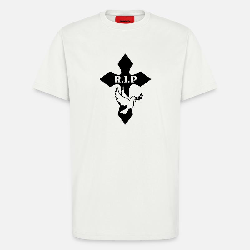 Kreuz mit Taube und Text R.I.P - T-Shirt - made by SPREAD - OFF WHITE