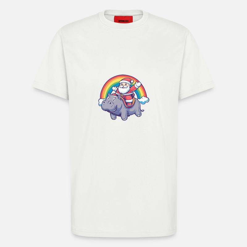 Nilpferd Weihnachtsmann Regenbogen - T-Shirt - made by SPREAD - OFF WHITE