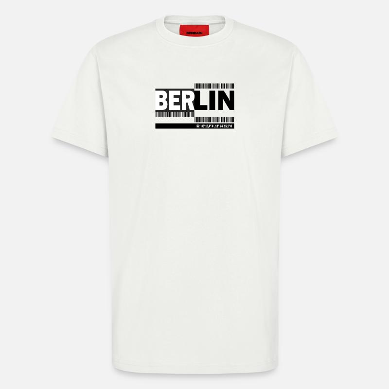 BERLIN - code-barres - T-shirt bio décontracté fabriqué en UE - OFF WHITE