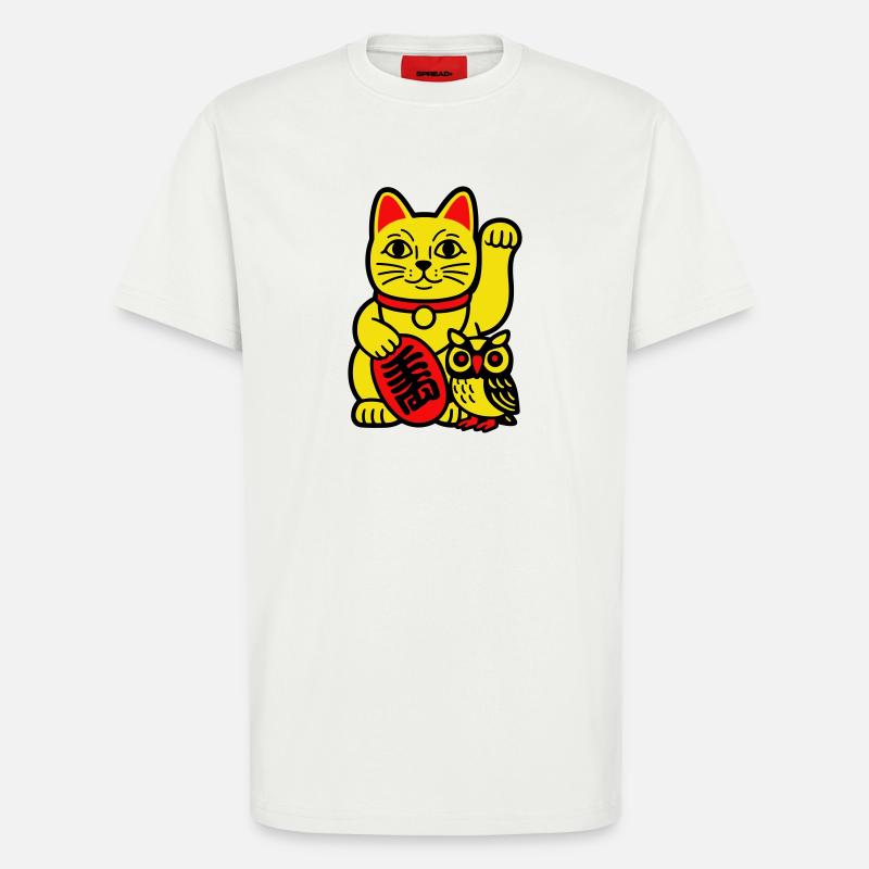 Glückskatze mit kleiner Eule - T-Shirt - made by SPREAD - OFF WHITE