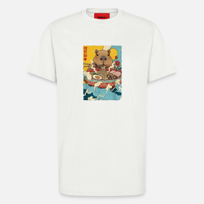 Capybara Eats Ramen Noodles - T-Shirt - made by SPREAD - OFF WHITE