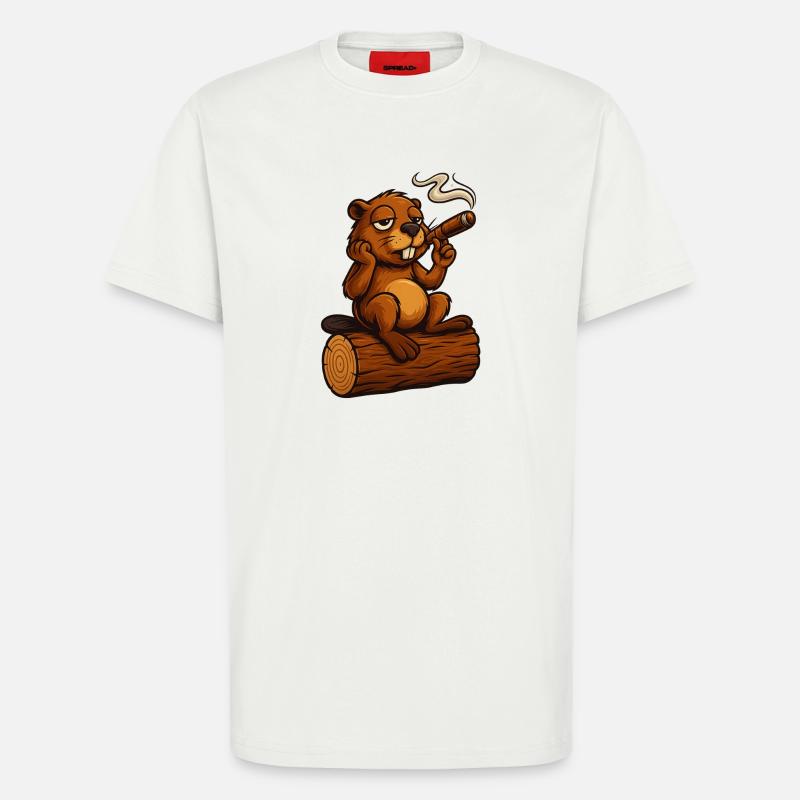Castor refroidi avec un cigare - T-shirt bio décontracté fabriqué en UE - OFF WHITE