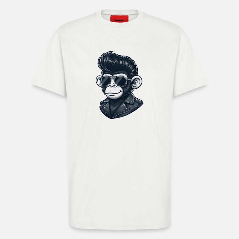 Cool Monkey Chimpanzee Sunglasses Rock and Roll - Organic relaxed T-shirt made in EU - OFF WHITE
