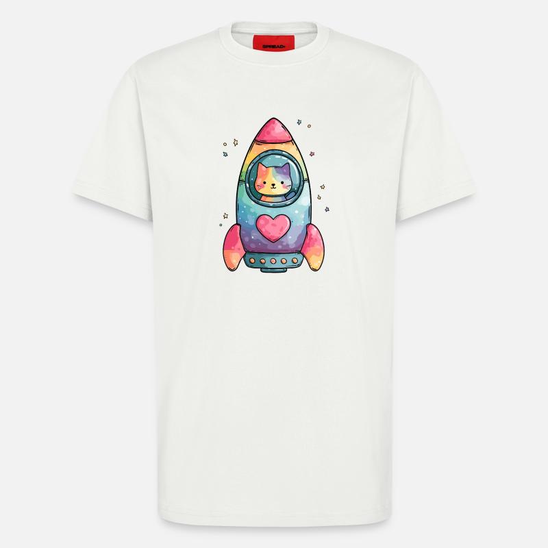 Rainbow Rocket Katze Herz - T-Shirt - made by SPREAD - OFF WHITE