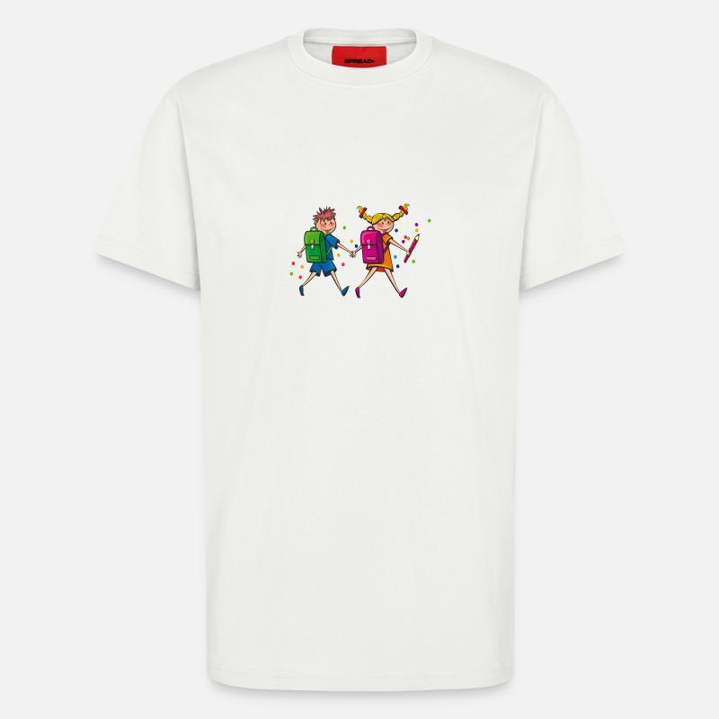 Schulkinder mit Schulranzen. Geschenkidee - T-Shirt - made by SPREAD - OFF WHITE