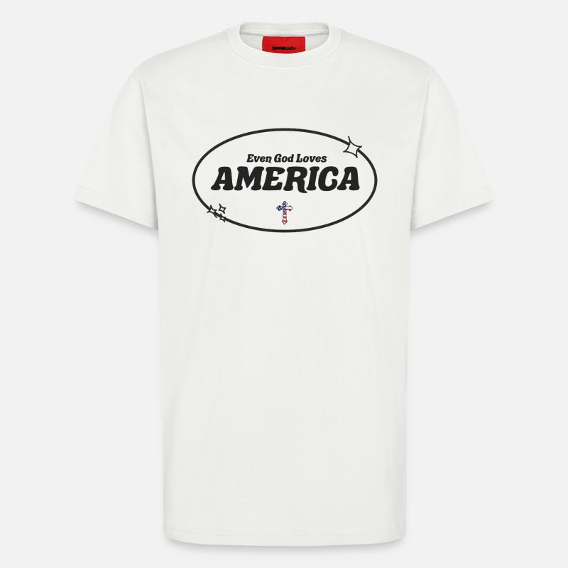Même Dieu Adore l'Amérique - T-shirt bio décontracté fabriqué en UE - OFF WHITE