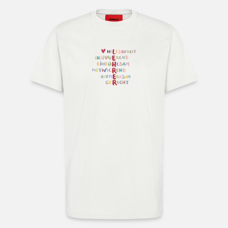 Farbenfrohe Werte Collage – Hilfsbereit - T-Shirt - made by SPREAD - OFF WHITE