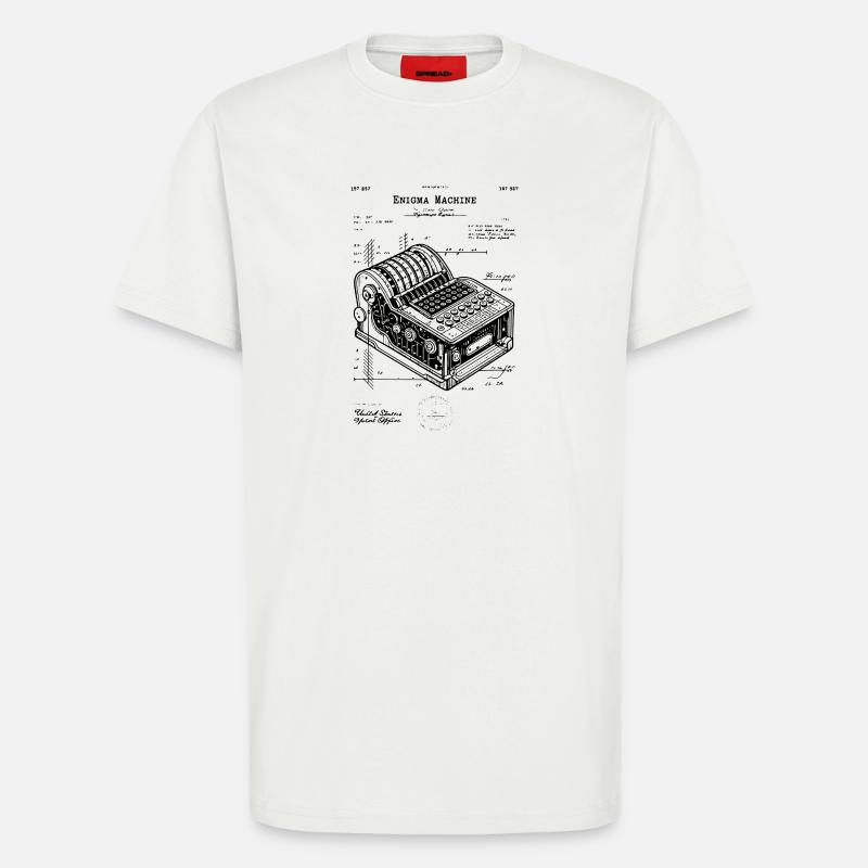 Brevet de plan de machine Enigma - T-shirt bio décontracté fabriqué en UE - OFF WHITE