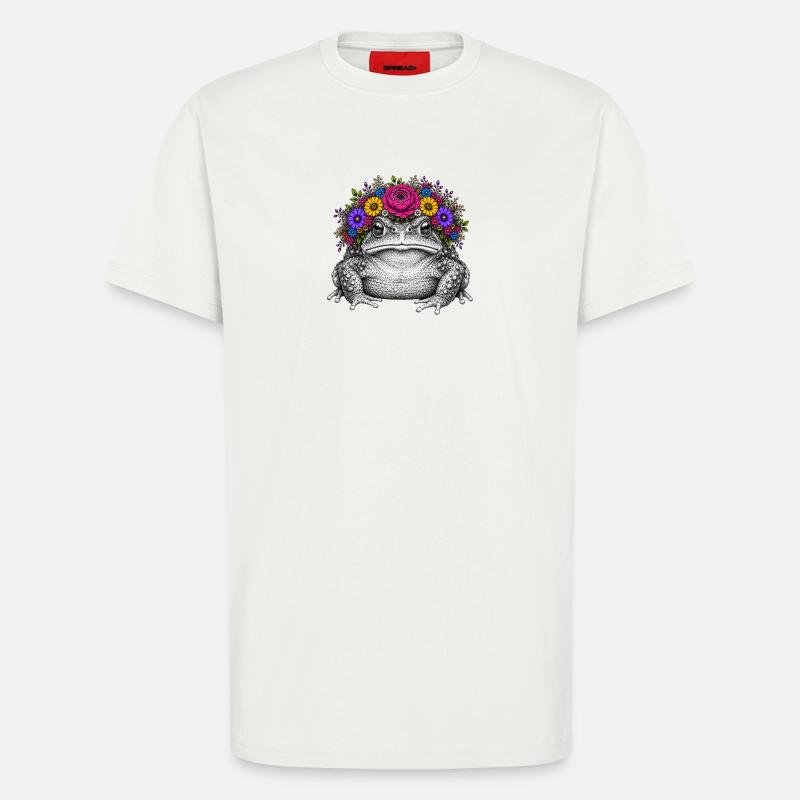 Crapaud avec couronne de fleurs - T-shirt bio décontracté fabriqué en UE - OFF WHITE