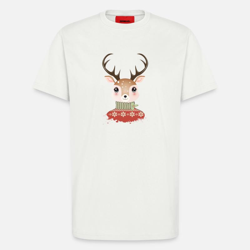 niedlicher schicker Hirsch mit Weihnachtspullover - T-Shirt - made by SPREAD - OFF WHITE
