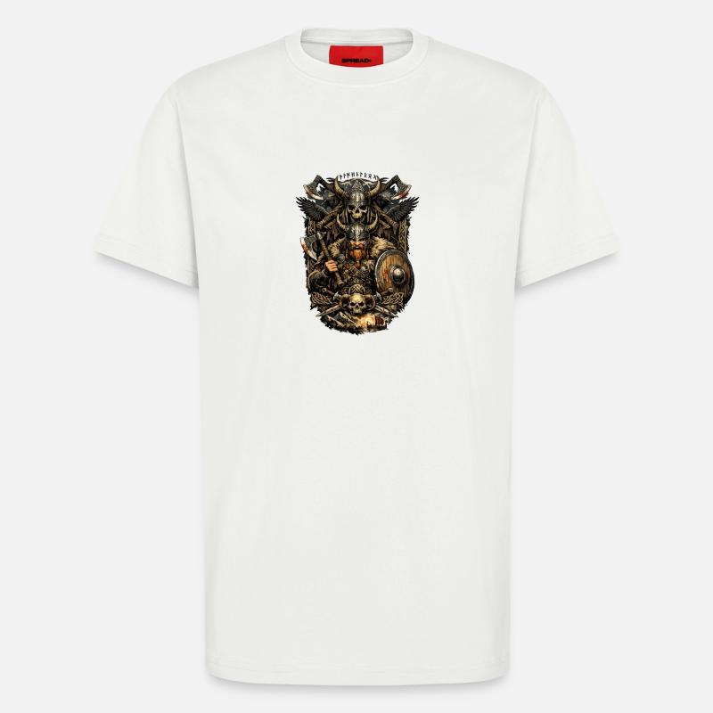 Viking Krieger mit Schädel und Äxten - T-Shirt - made by SPREAD - OFF WHITE