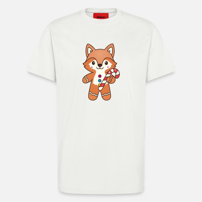 Cute Gingerbread Fox with Candy Cane - T-Shirt - made by SPREAD - OFF WHITE