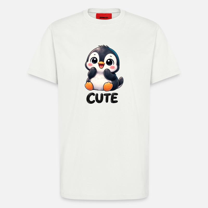 Pingouin chibi mignon timide timide mignon - T-shirt bio décontracté fabriqué en UE - OFF WHITE