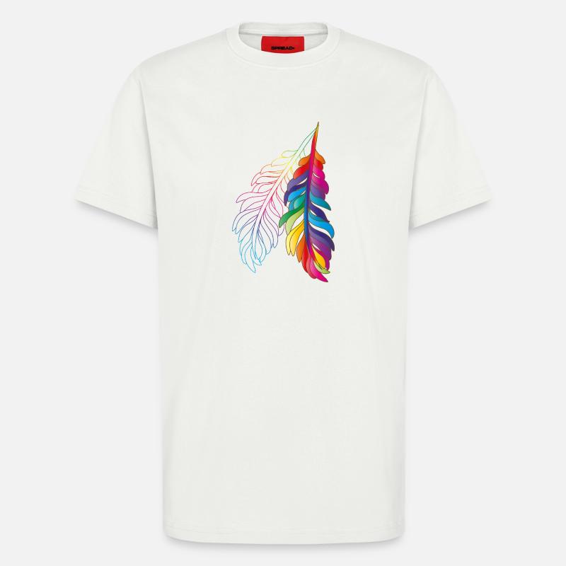 Regenbogenfedern – farbenfrohes Boho-Design - T-Shirt - made by SPREAD - OFF WHITE