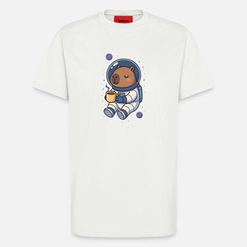 Capybara Astronaut – Kaffee im All ☕🪐 - T-Shirt - made by SPREAD - OFF WHITE