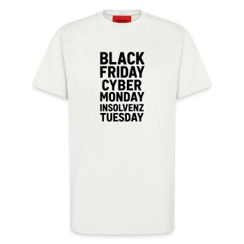 black friday lustiger spruch insolvenz - T-Shirt - made by SPREAD - OFF WHITE - Vorne - Alina (178cm) & Michal (187cm)