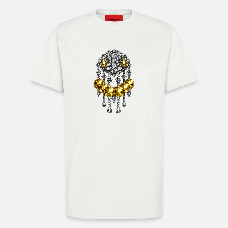 Goldene Sølje-Brosche mit Silberschmuck - T-Shirt - made by SPREAD - OFF WHITE