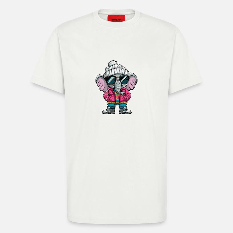 Bande dessinée d’hiver éléphant - T-shirt bio décontracté fabriqué en UE - OFF WHITE