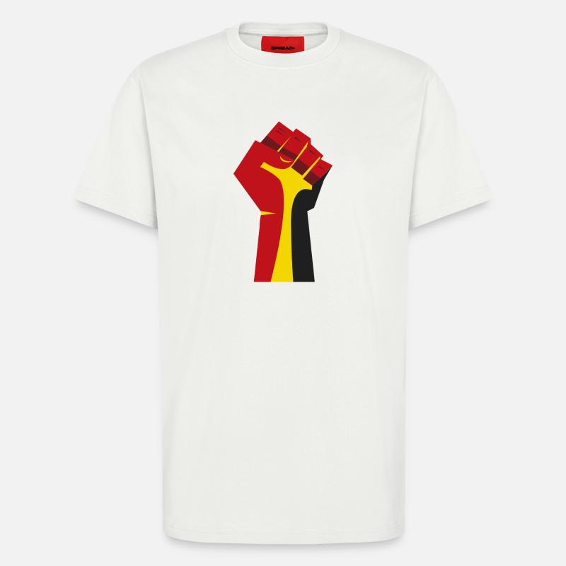 Die erhobene Faust (rot, gelb, schwarz) - T-Shirt - made by SPREAD - OFF WHITE
