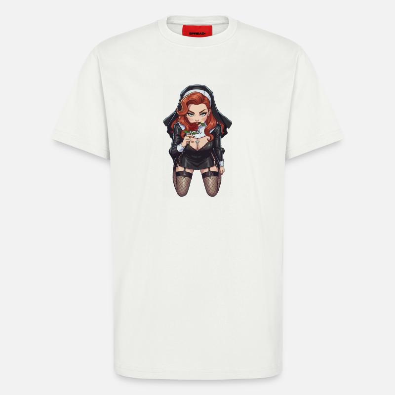 Nonne mit Rose von oben - T-Shirt - made by SPREAD - OFF WHITE