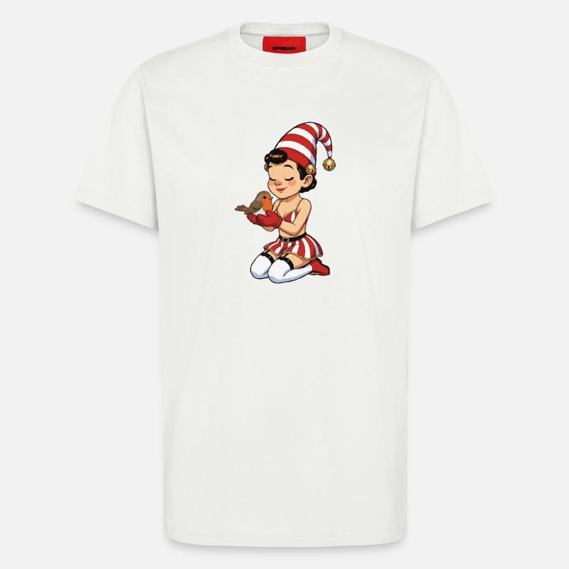 Gnom-Mädchen mit Rotkehlchen - T-Shirt - made by SPREAD - OFF WHITE