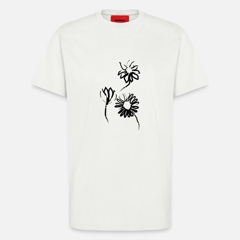 Fleurs dessinées à la main - T-shirt bio décontracté fabriqué en UE - OFF WHITE