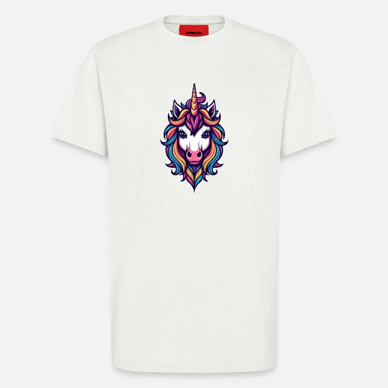 Regenbogen Einhorn Kopf - T-Shirt - made by SPREAD - OFF WHITE