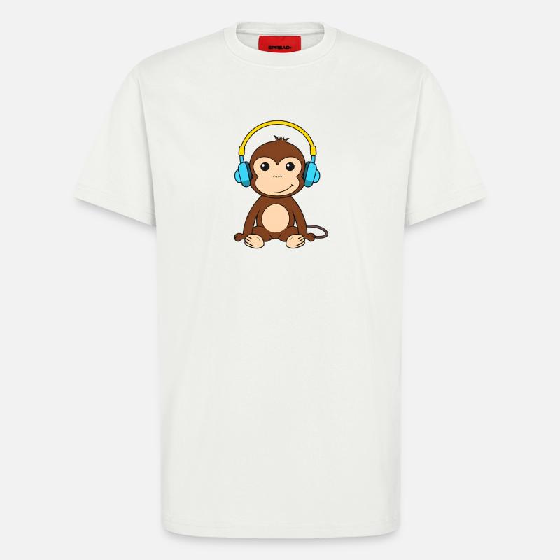Singe mignon avec conception de casque - T-shirt bio décontracté fabriqué en UE - OFF WHITE