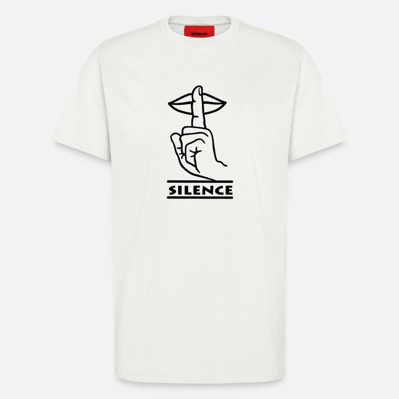Hand mit Finger Stille Handgeste 'STILLE' - T-Shirt - made by SPREAD - OFF WHITE