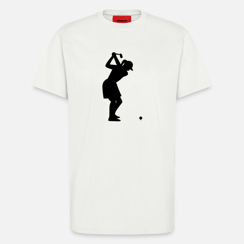 Golferin mit Golfball beim Abschlag - T-Shirt - made by SPREAD - OFF WHITE