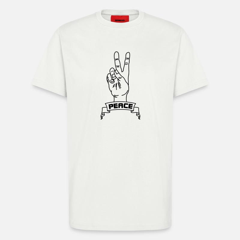 Handgesten Frieden mit Friedenstext - T-Shirt - made by SPREAD - OFF WHITE