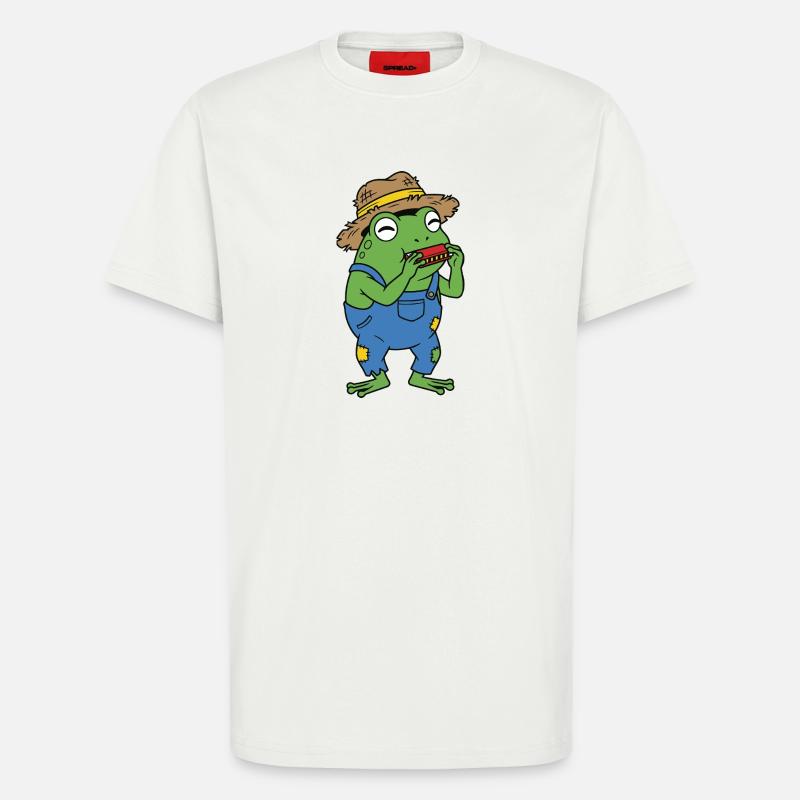 grenouille avec harmonica - T-shirt bio décontracté fabriqué en UE - OFF WHITE