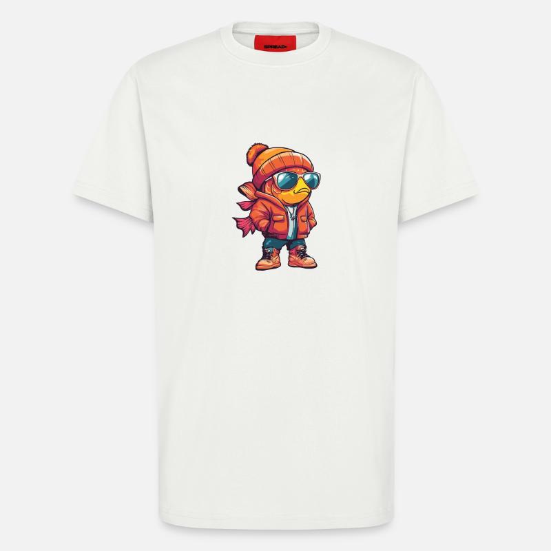 Bande dessinée d’hiver poisson rouge - T-shirt bio décontracté fabriqué en UE - OFF WHITE