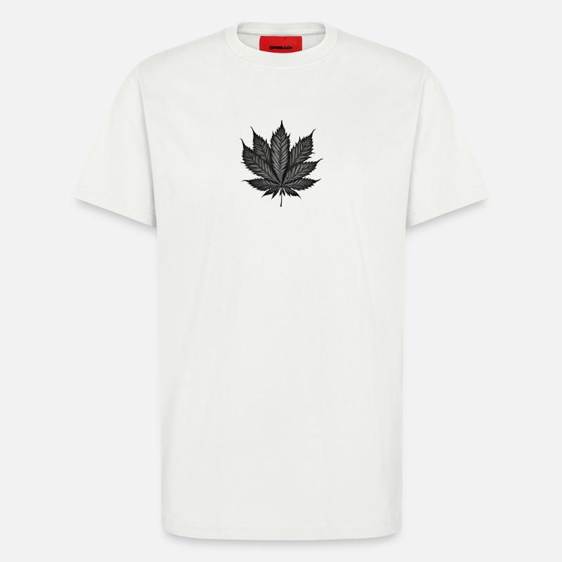 Monochromes Cannabisblatt auf Schwarz - T-Shirt - made by SPREAD - OFF WHITE