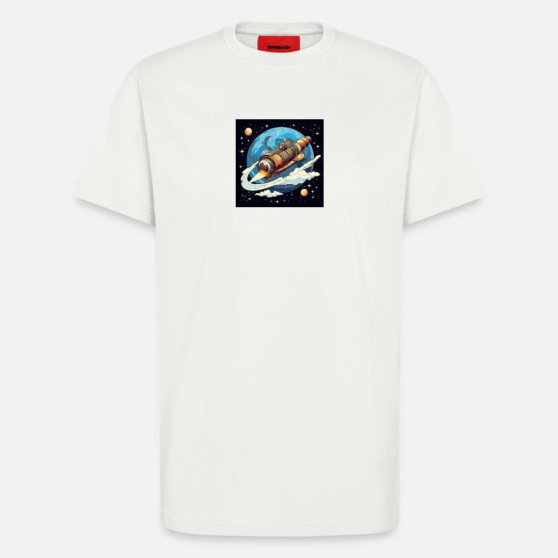 Vol de fusée dans l’espace - T-shirt bio décontracté fabriqué en UE - OFF WHITE