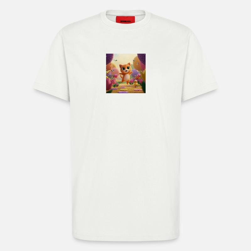 Kätzchen springt durch Blütenreich - T-Shirt - made by SPREAD - OFF WHITE