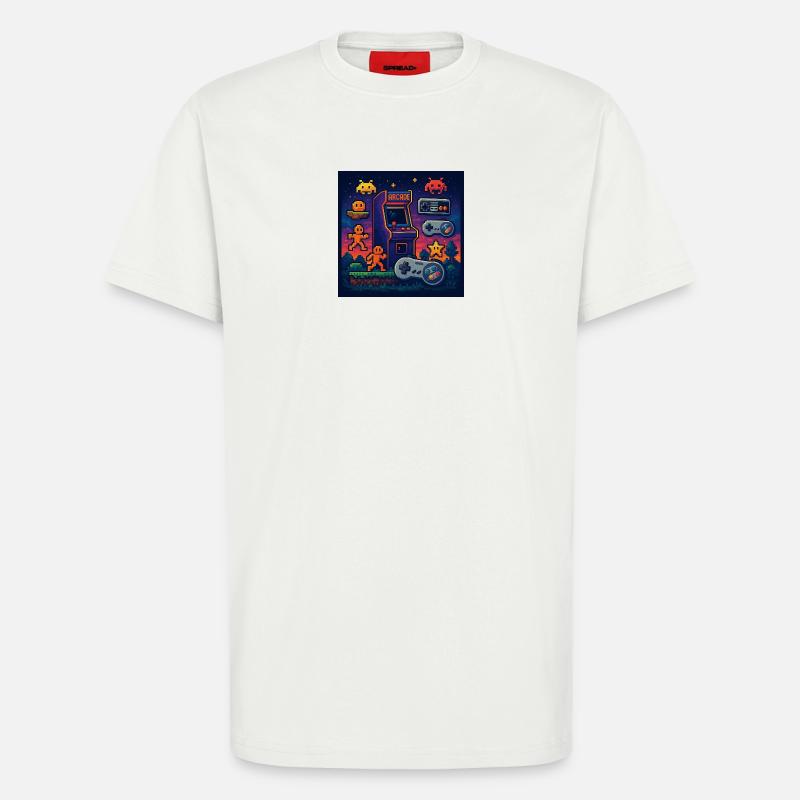 Conception de jeu d’arcade Pixel rétro - T-shirt bio décontracté fabriqué en UE - OFF WHITE