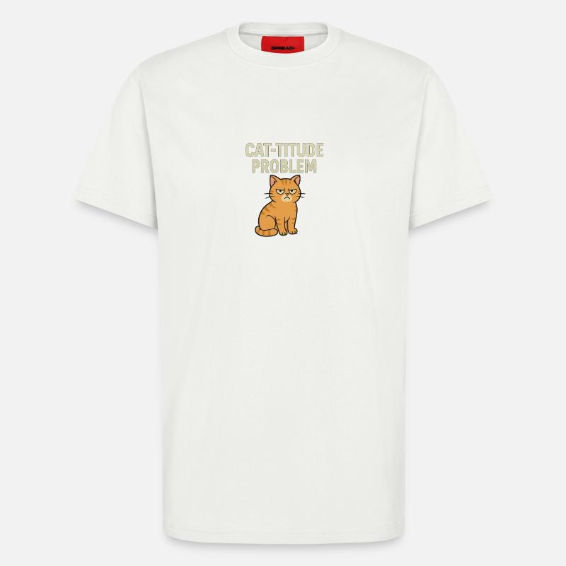 Catitude probleem Grumpy Kat Meme - T-shirt bio décontracté fabriqué en UE - OFF WHITE