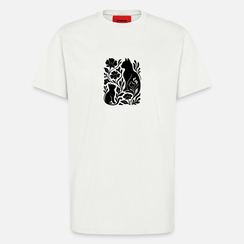 Elegante Katzen & Blumen – Stilvoll - T-Shirt - made by SPREAD - OFF WHITE
