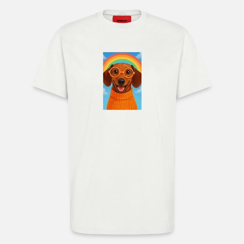 Glücklicher Hund mit Brille und Regenbogen - T-Shirt - made by SPREAD - OFF WHITE
