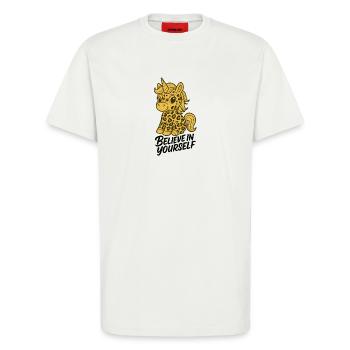 Licorne léopard - Dessin animé mignon - T-shirt bio décontracté fabriqué en UE - OFF WHITE - Devant - Alina (178cm) & Michal (187cm)