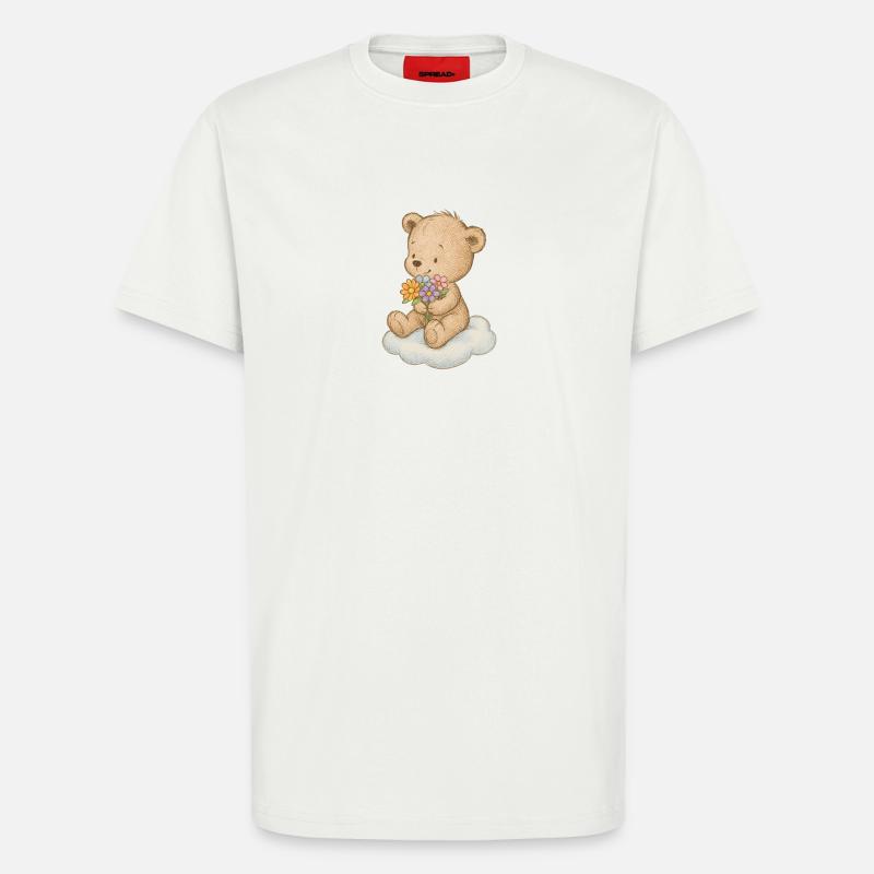 Süßer Teddybär mit Blumen - T-Shirt - made by SPREAD - OFF WHITE