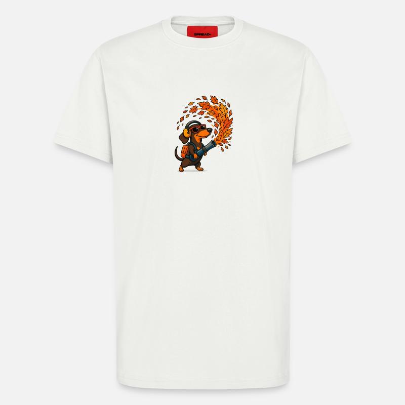 Herbstlicher Abenteuer-Dachshund mit Laubbläser - T-Shirt - made by SPREAD - OFF WHITE