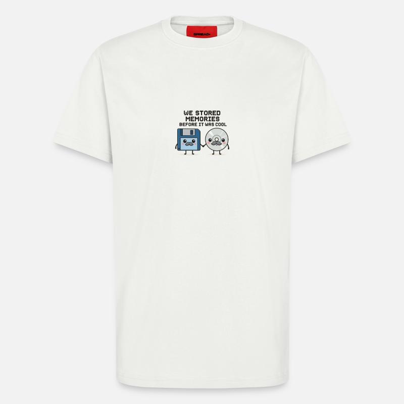 Kawaii Oldschool Tech – Diskette & CD Cartoon - T-Shirt - made by SPREAD - OFF WHITE