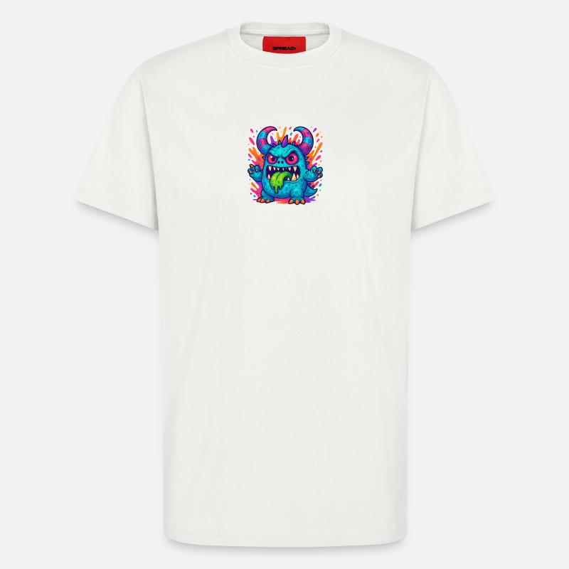 Bunter Grummel-Drache mit Zunge - T-Shirt - made by SPREAD - OFF WHITE