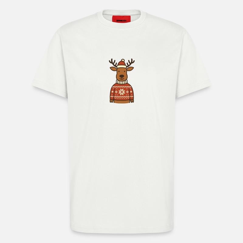 Lustiges Rentier im Norweger-Pullover - T-Shirt - made by SPREAD - OFF WHITE