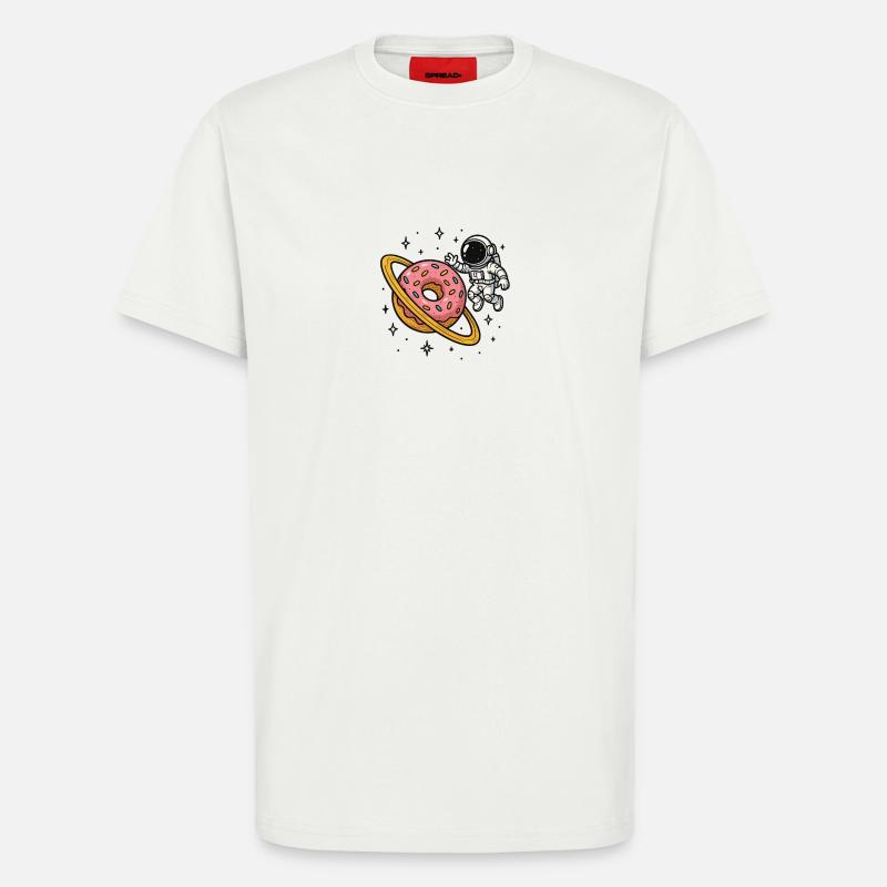 Astronaute de l’espace avec Donut Planet - T-shirt bio décontracté fabriqué en UE - OFF WHITE