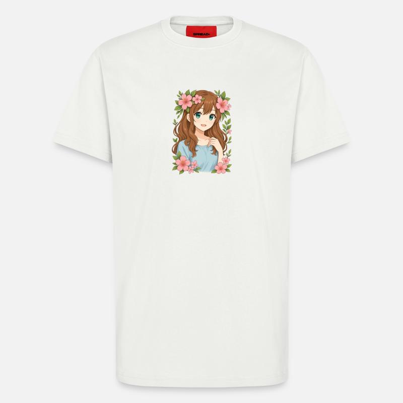Blütenkranz Anime Mädchen - T-Shirt - made by SPREAD - OFF WHITE