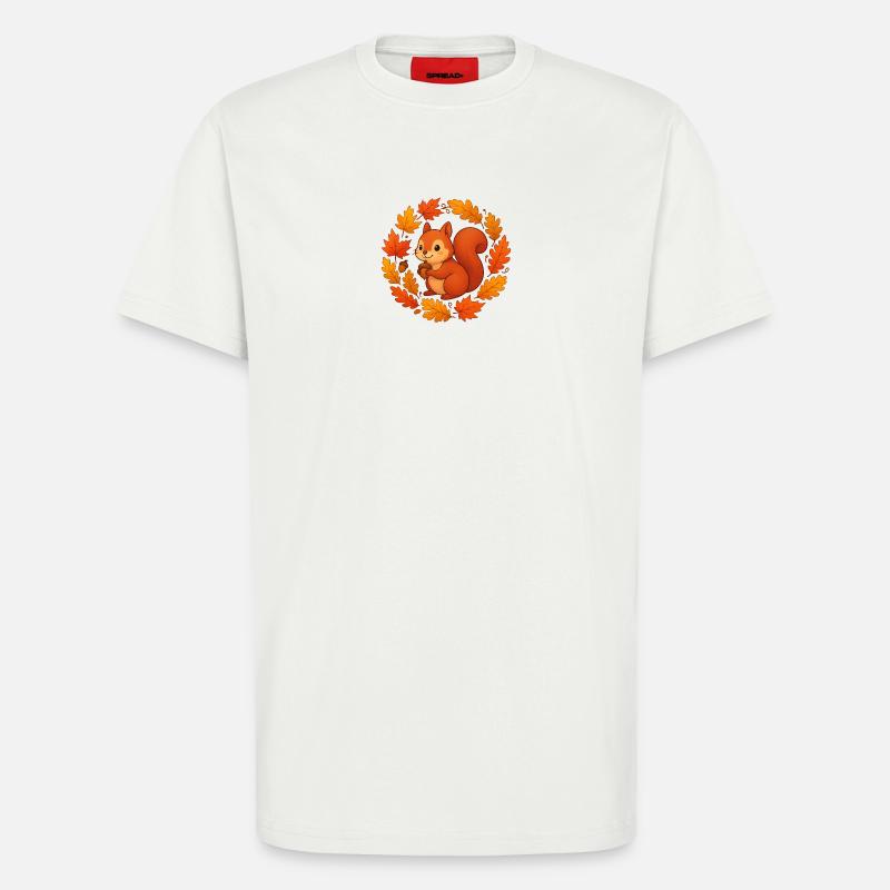 Herbstliches Eichhörnchen im Laubkranz - T-Shirt - made by SPREAD - OFF WHITE