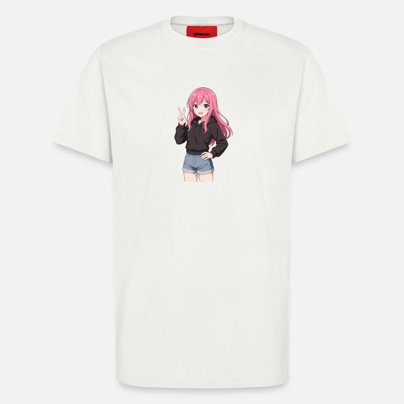 Anime-Mädchen mit rosa Kapuzenpullover - T-Shirt - made by SPREAD - OFF WHITE